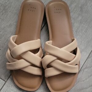 A New Day Cream Woven Slide Sandals